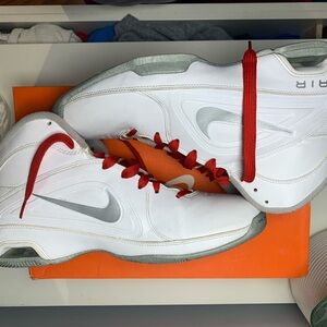 Nike air visi pro 3 White Sneakers with Silver Accents, white and red laces,